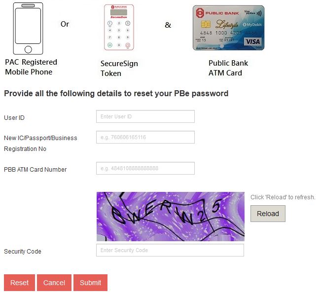 Reset Password pbebank