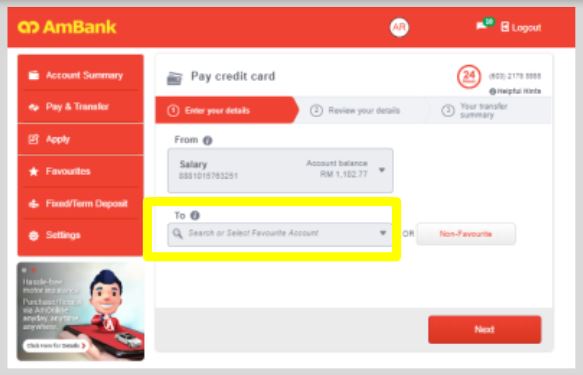 How to Pay AmBank Credit Card via AmOnline Transaction