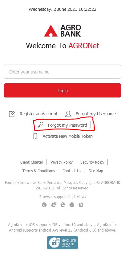 How to Reset Password AgroBank Online using Internet Banking